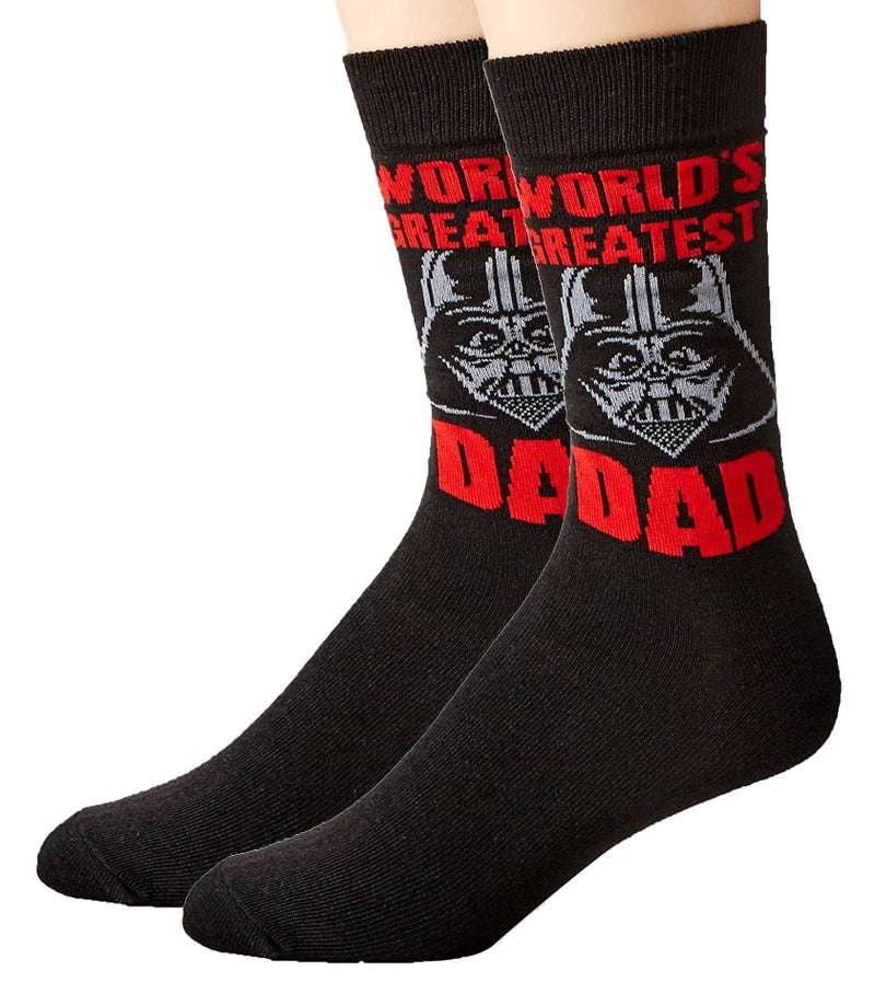 Hyp Star Wars Darth Vader World's Greatest Dad Men's Crew Socks Size 6-12 Black - Image 1